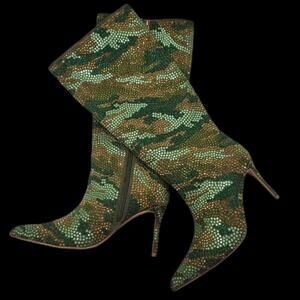 Kurt Geiger London Belgravia Pointed Toe Rhinestone Knee High Boots Sz 36.5